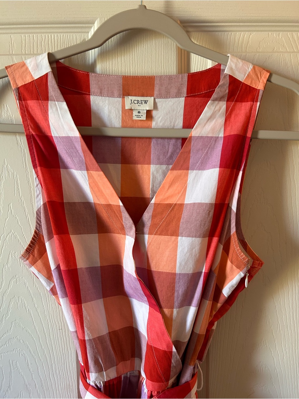 J Crew Fit & Flare Belted Tie Gingham Colorblock Sleeveless Summer Dress Sz 8 - Picture 7 of 9